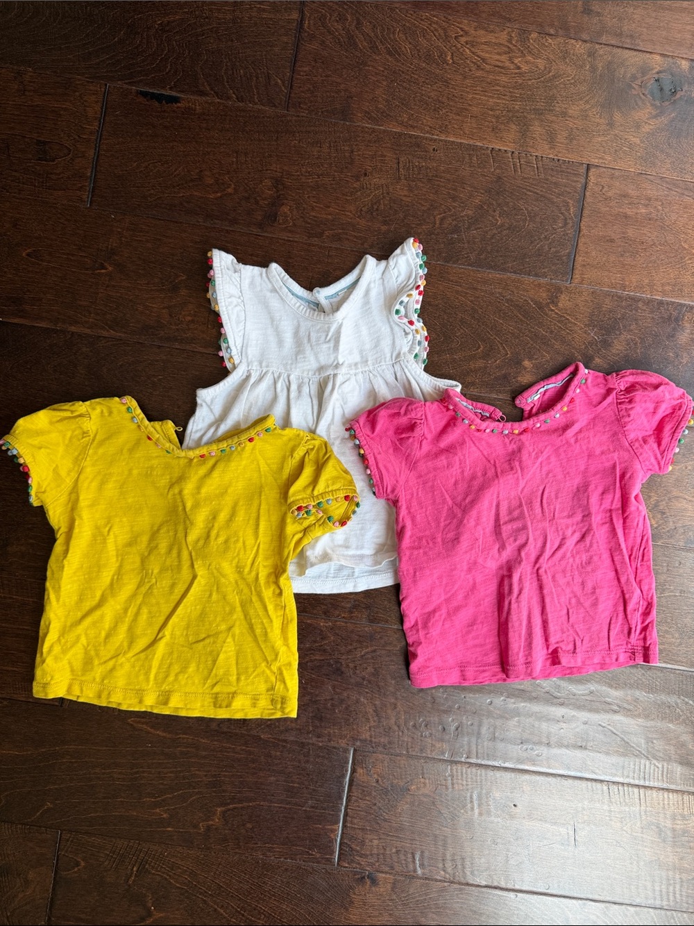 Mini Boden 2-3T Girls' Pom-Trim Flutter Sleeve Top Bundle - White, Yellow, Pink